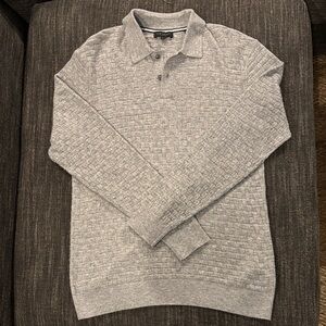 Ted Baker Textured Long Sleeve Gray Polo